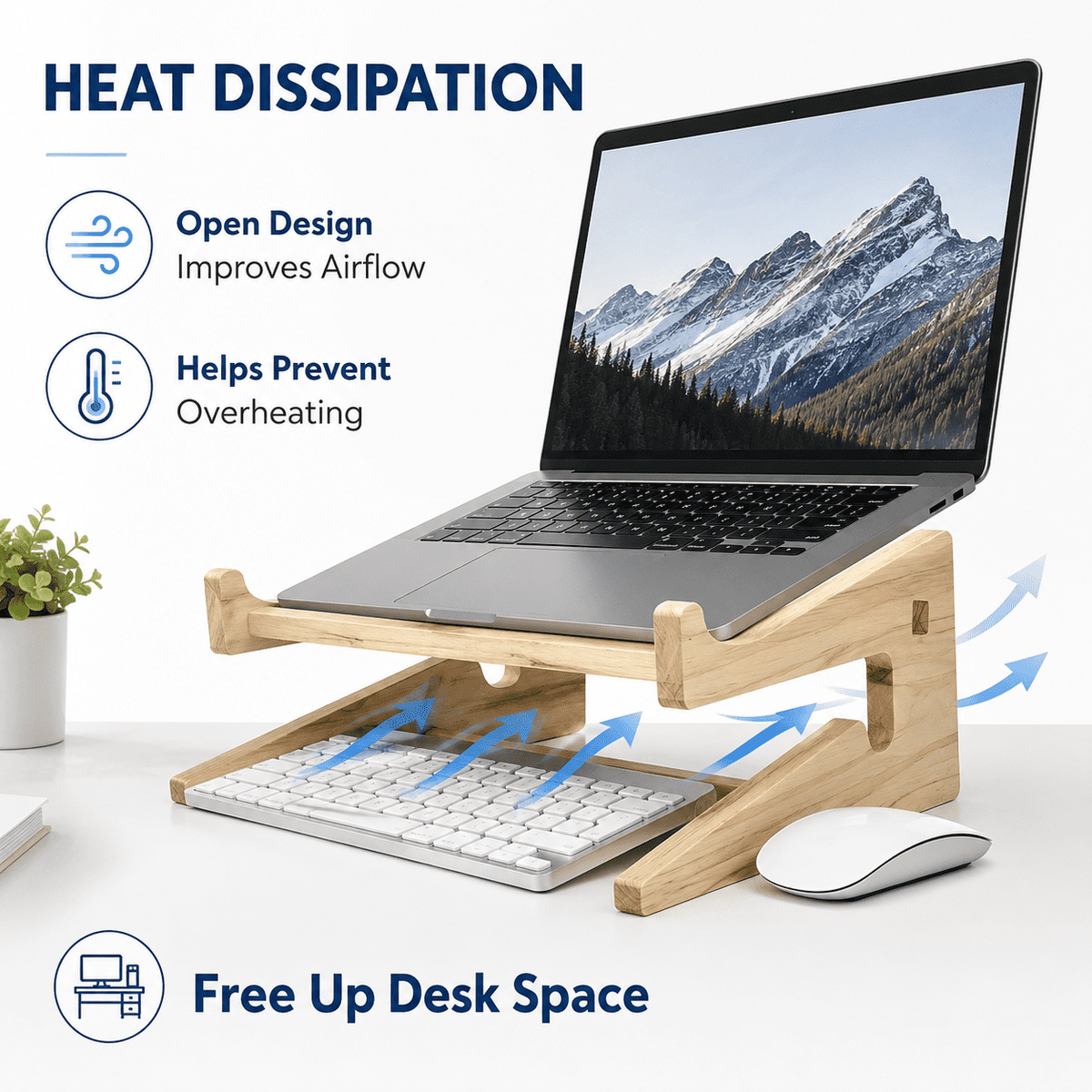 Solid Wood Laptop Riser for 14.8 to 17.6 Inch Machines, 18 Degree Tilt - Image 6