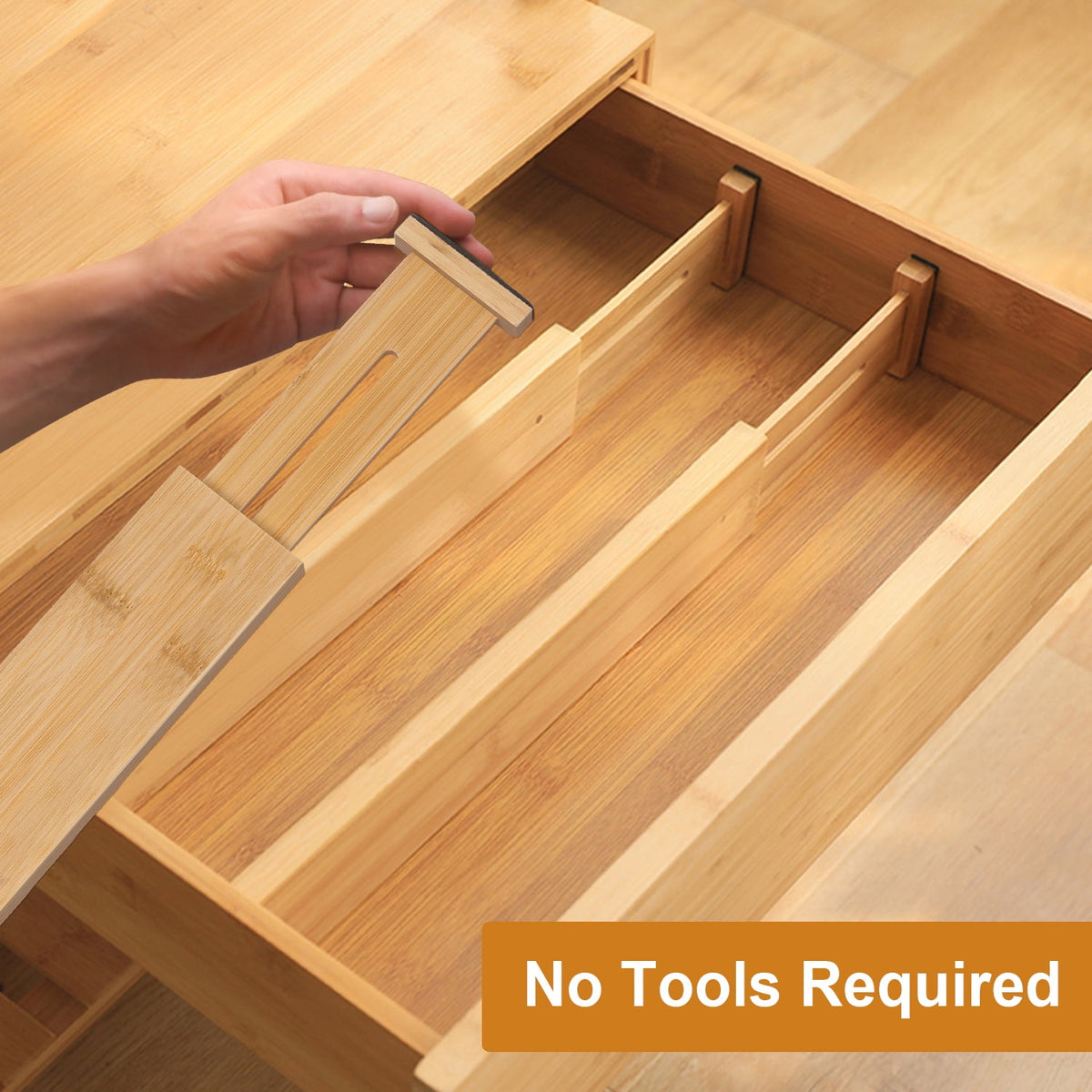 Bamboo Drawer Dividers, Four Spring-Loaded Separators Expanding 12 to 17 Inches - Image 6