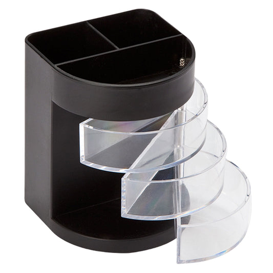 Rotating Desk Caddy with Three Clear Drawers and Two Pen Wells - Image 2
