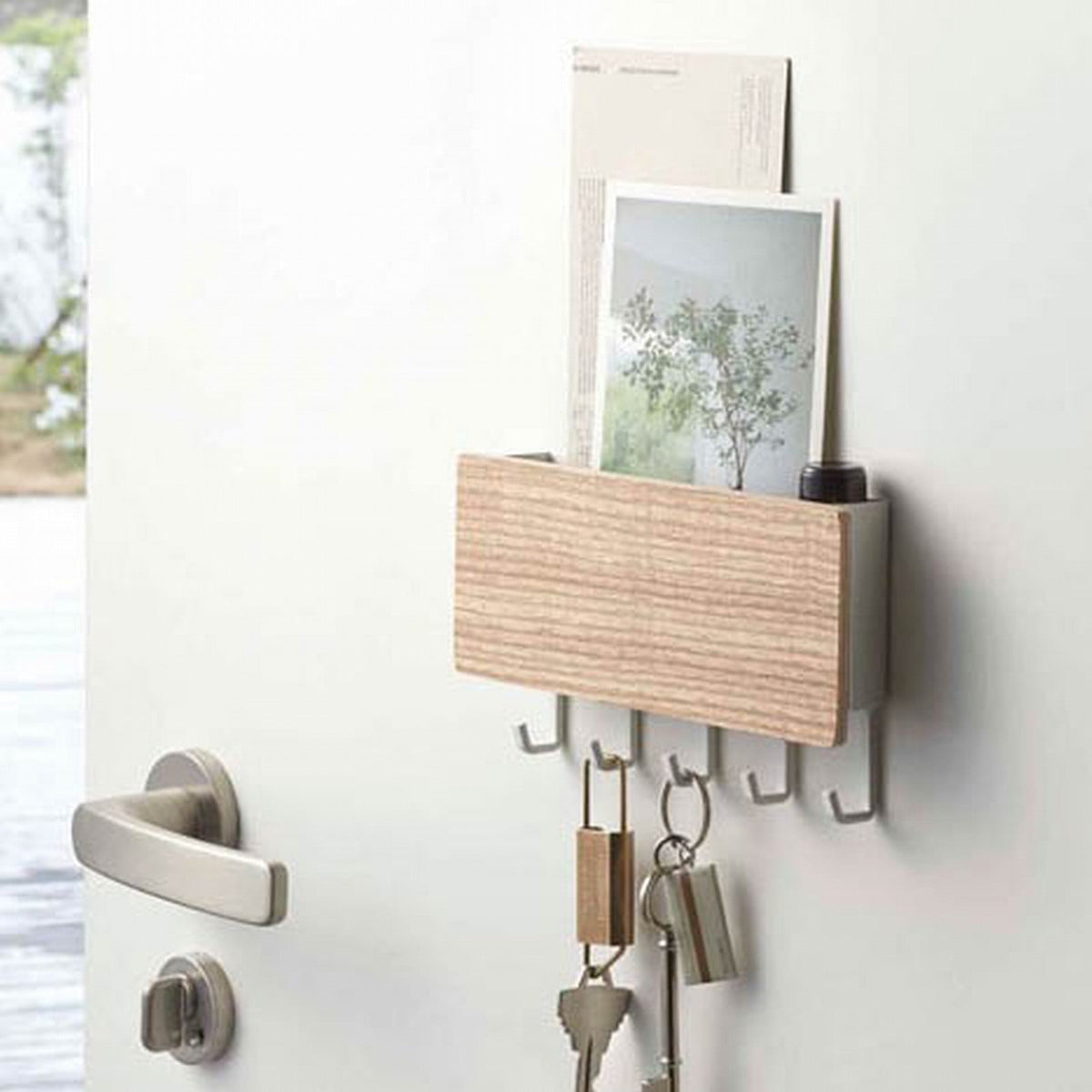 Wall Mounted Key and Mail Rack with Five Hooks, Adhesive Entryway Organizer - Image 6