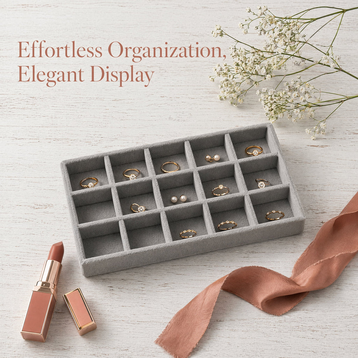 Stackable Velvet Jewellery Trays, Set of Five Grey Drawer Inserts - Image 5