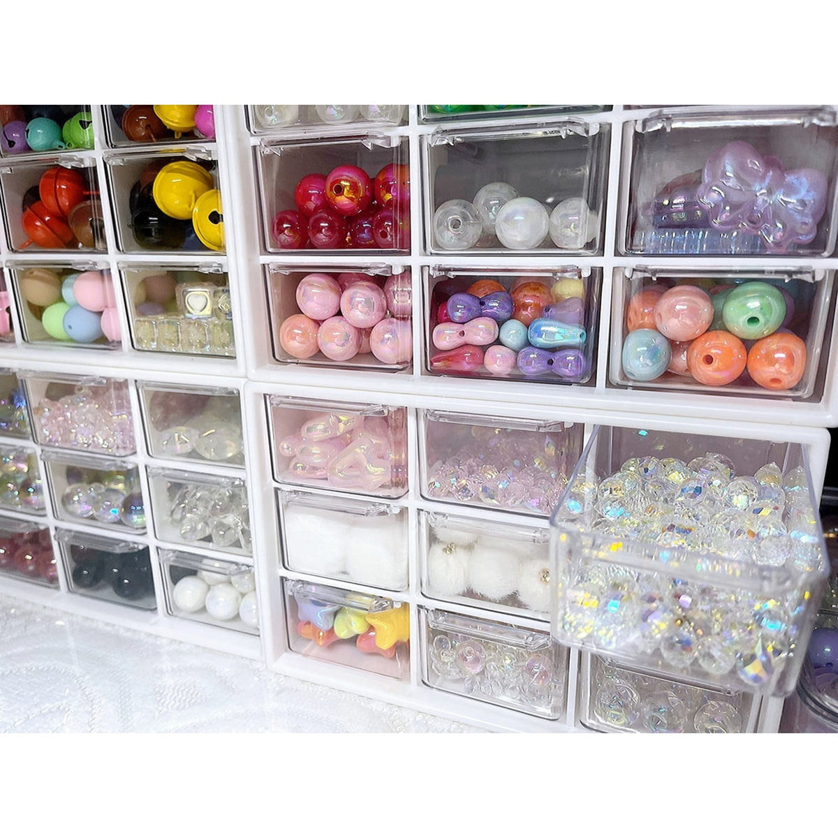 Nine Drawer Desktop Organizer in Clear Plastic, Stackable Small Parts Case - Image 3