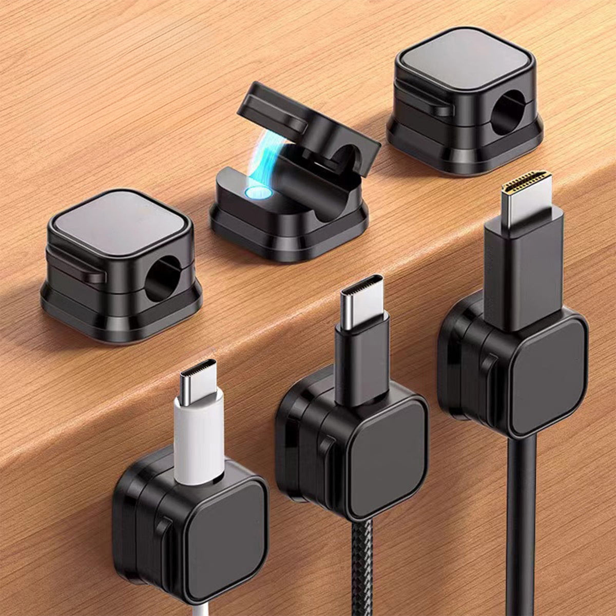 Magnetic Cable Clips, Six Adhesive Cord Holders in White and Charcoal - Image 2