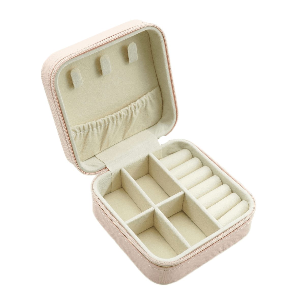 Compact Jewellery Case in Pink, Zip Travel Box for Rings and Earrings - Image 2