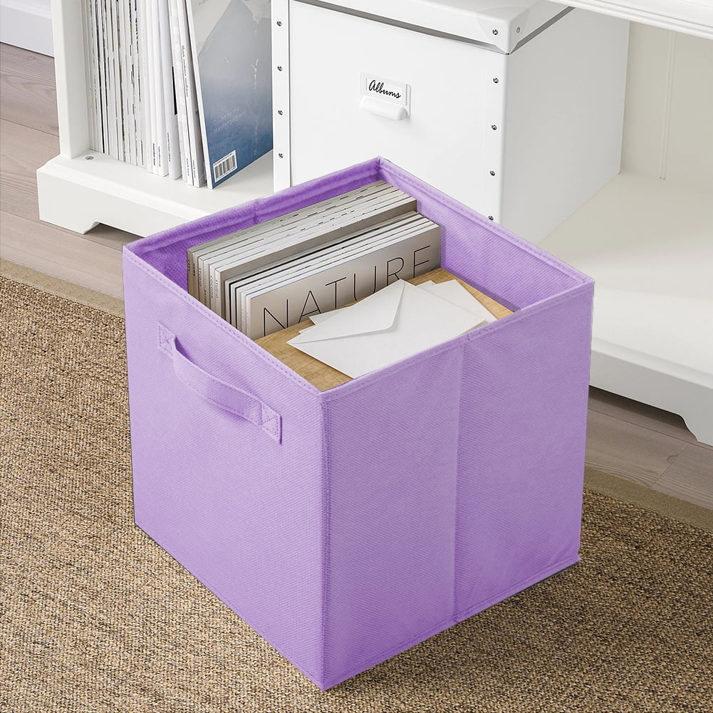 Purple Cube Storage Baskets, Pair of 10.5 Inch Folding Fabric Drawers - Image 2