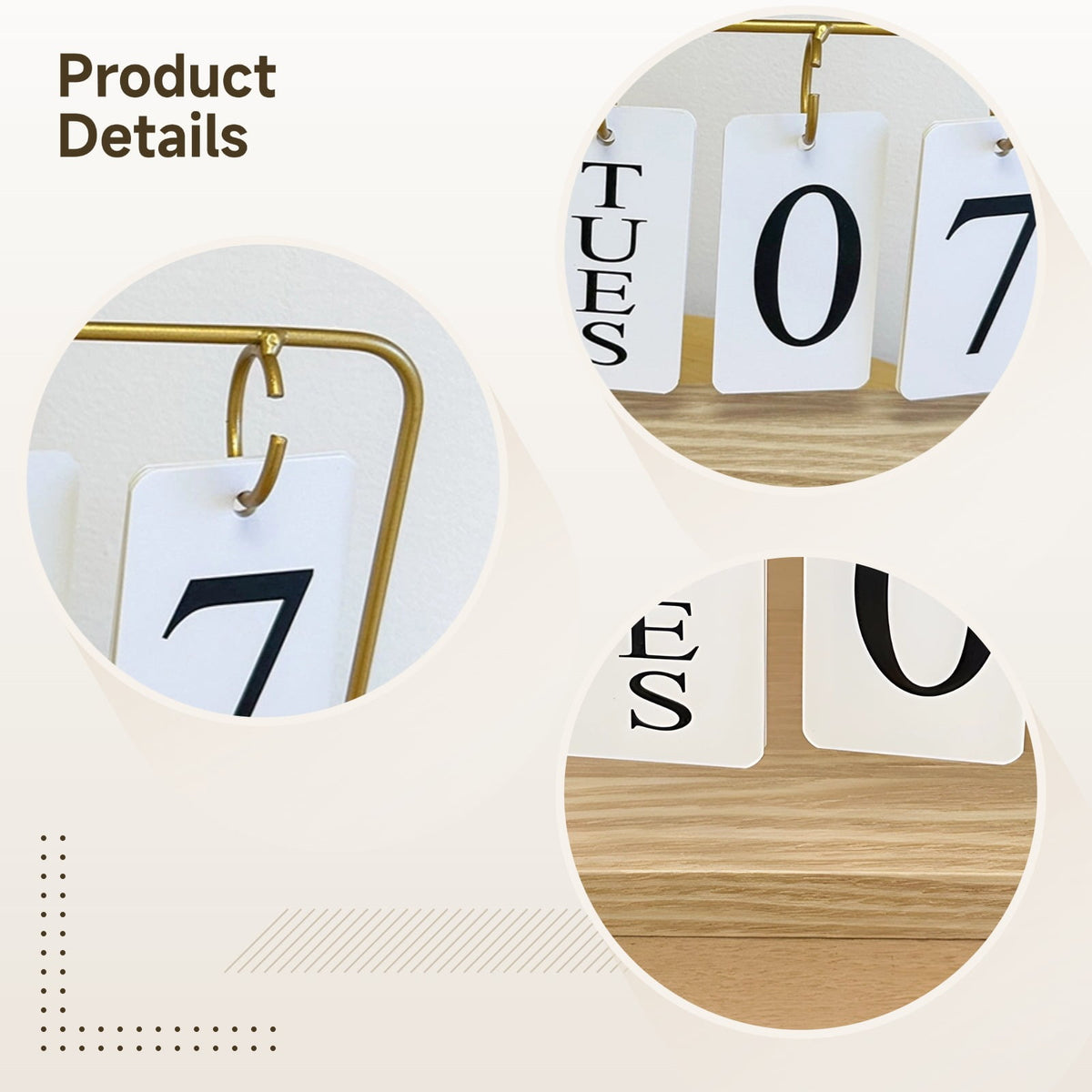 Wooden Flip Calendar with Gold Frame, Perpetual Desk Block for Month and Date - Image 5