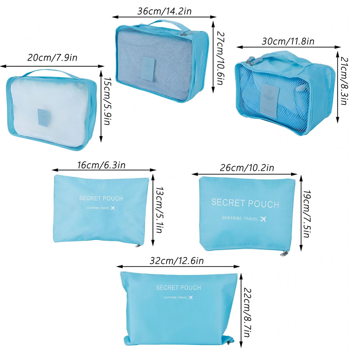 Compression Packing Cubes, Six Piece Travel Set with Mesh Panels - Image 6
