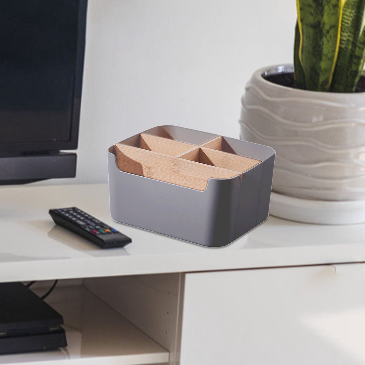 Five Compartment Desk Caddy, Detachable Organizer for Remotes and Stationery - Image 3