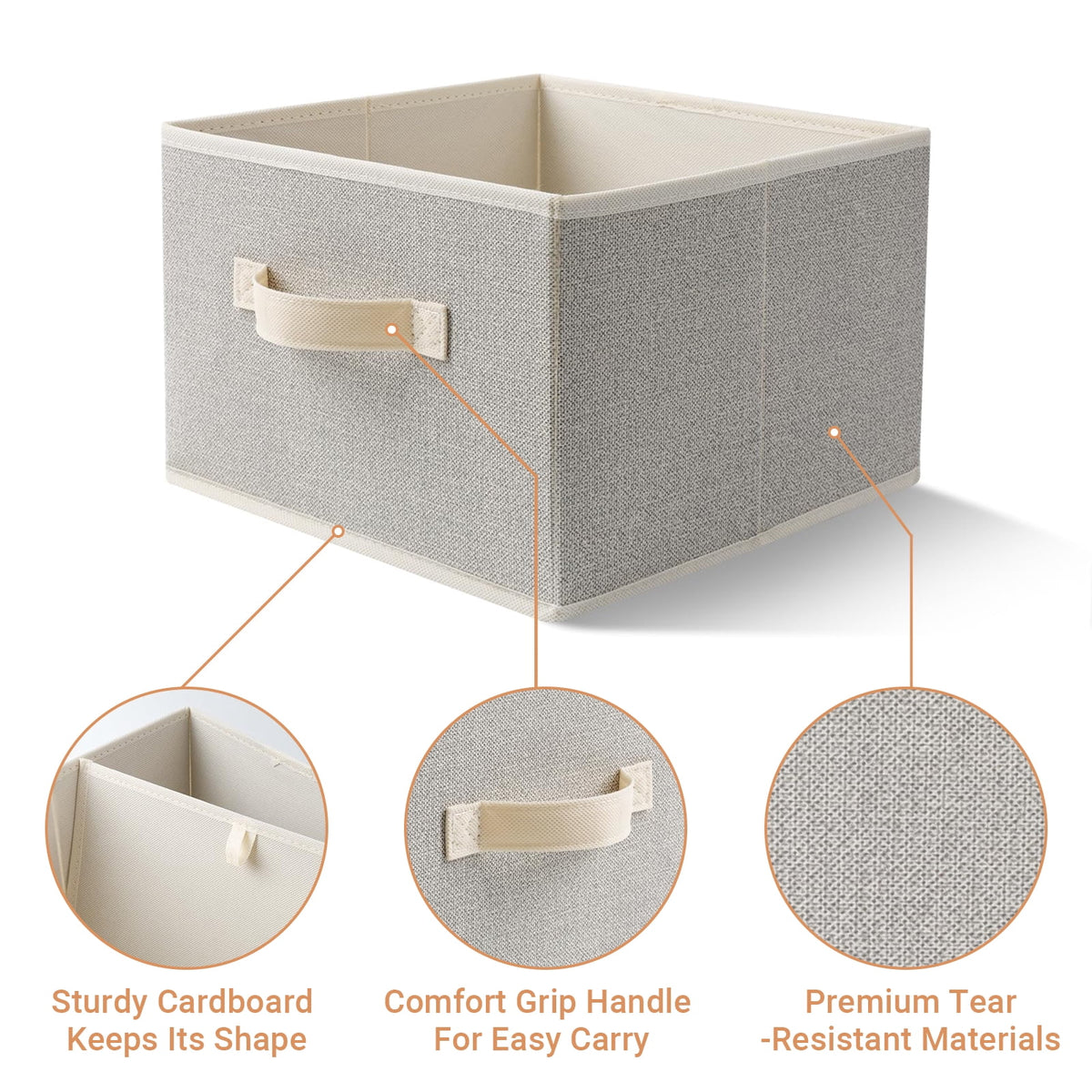 Collapsible Fabric Storage Bins in Beige, Three 11 x 11 x 7.8 Inch Closet Cubes - Image 4
