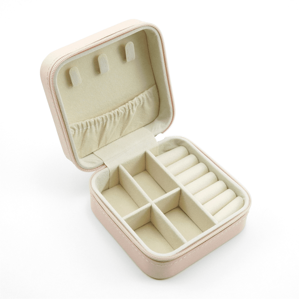 Compact Jewellery Case in Pink, Zip Travel Box for Rings and Earrings