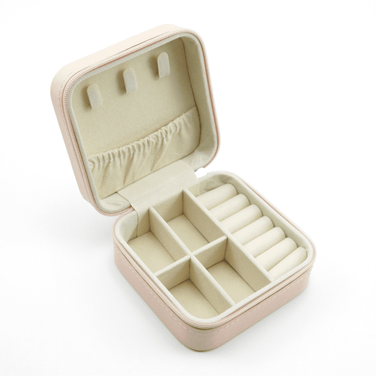 Compact Jewellery Case in Pink, Zip Travel Box for Rings and Earrings