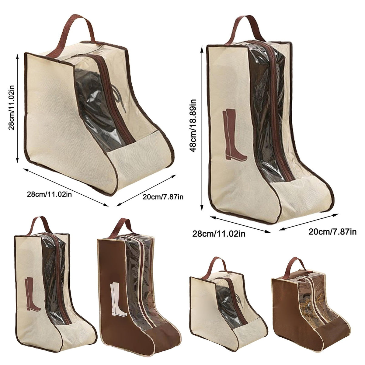 Tall Boot Storage Bags in Khaki, 11 x 7.8 x 18.9 Inch Zip Shoe Covers - Image 3