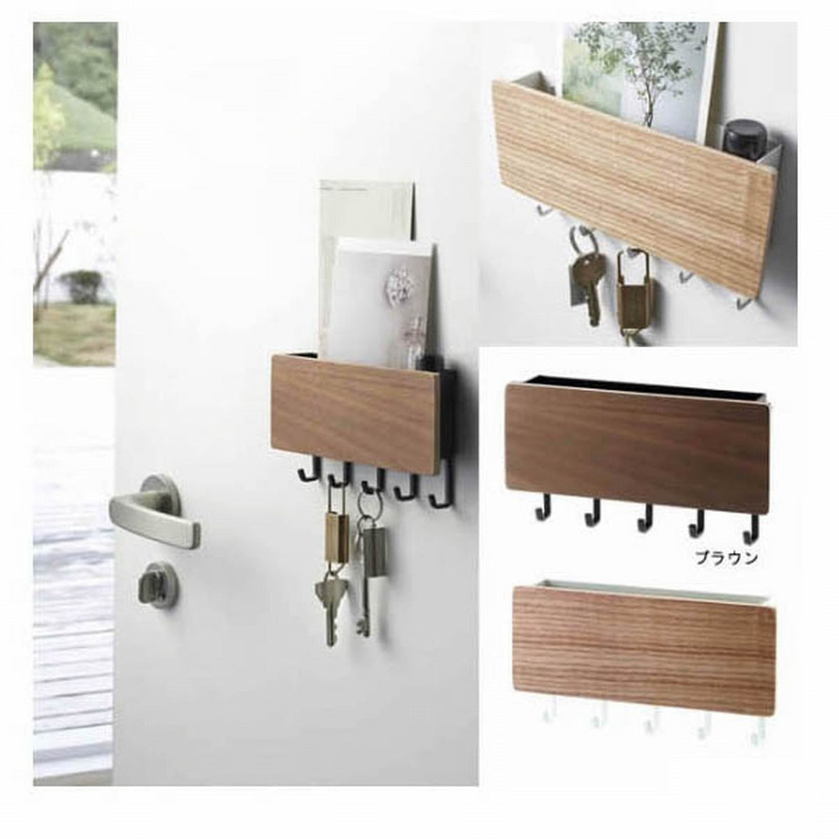 Wall Mounted Key and Mail Rack with Five Hooks, Adhesive Entryway Organizer - Image 5