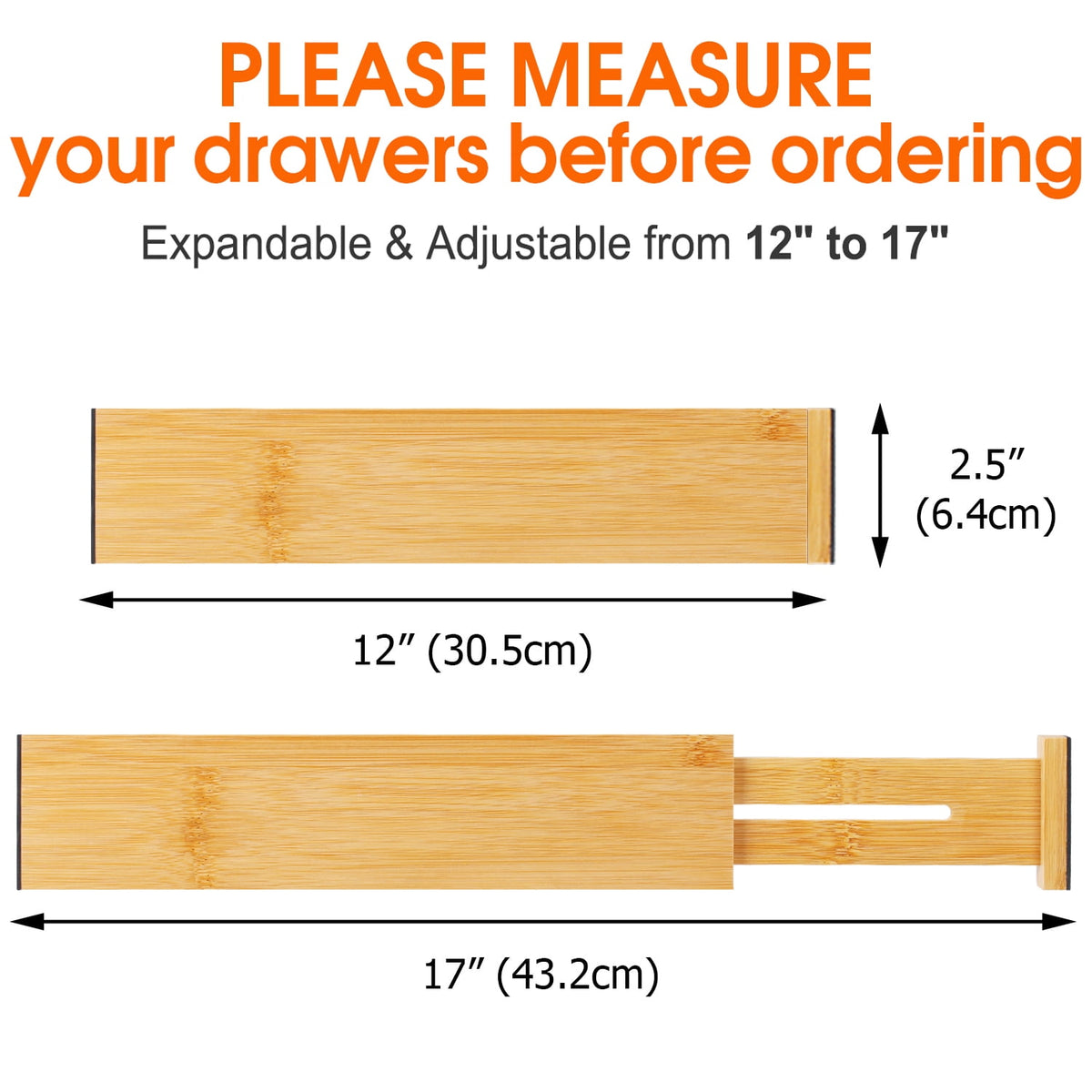 Bamboo Drawer Dividers, Four Spring-Loaded Separators Expanding 12 to 17 Inches - Image 5