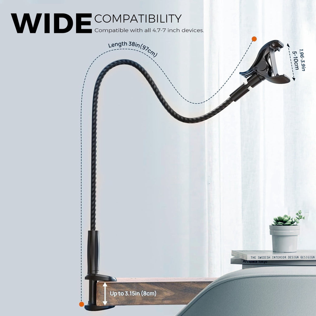 Gooseneck Phone Mount with 31.5 Inch Arm, Clamp Stand for Bed or Desk - Image 5