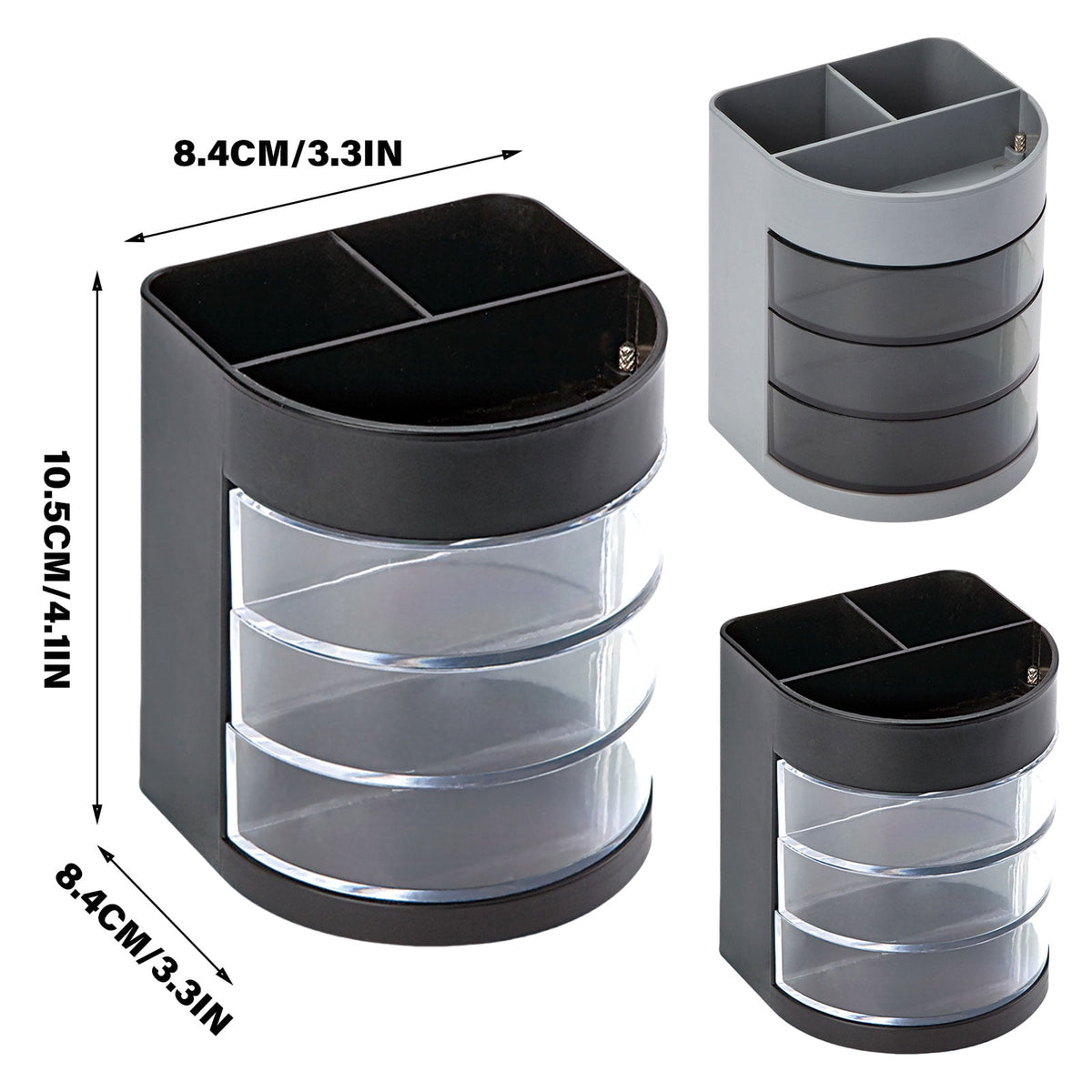 Rotating Desk Caddy with Three Clear Drawers and Two Pen Wells - Image 4