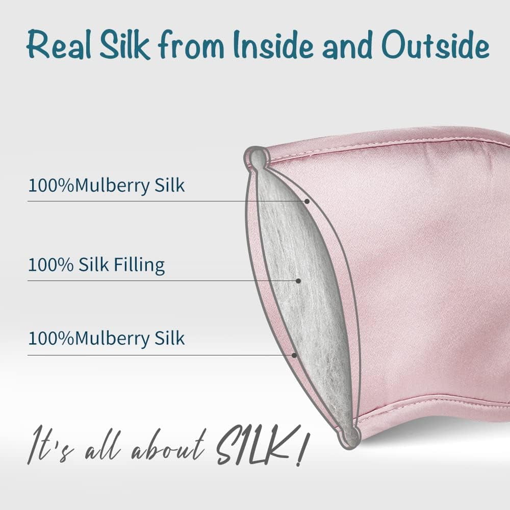 Silk Sleep Mask in Pink, Padded Blindfold with Elastic Headband - Image 2