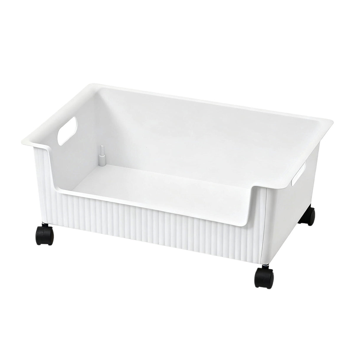 Rolling Under-Desk Storage Tray on Wheels, White Plastic Bin for Stationery