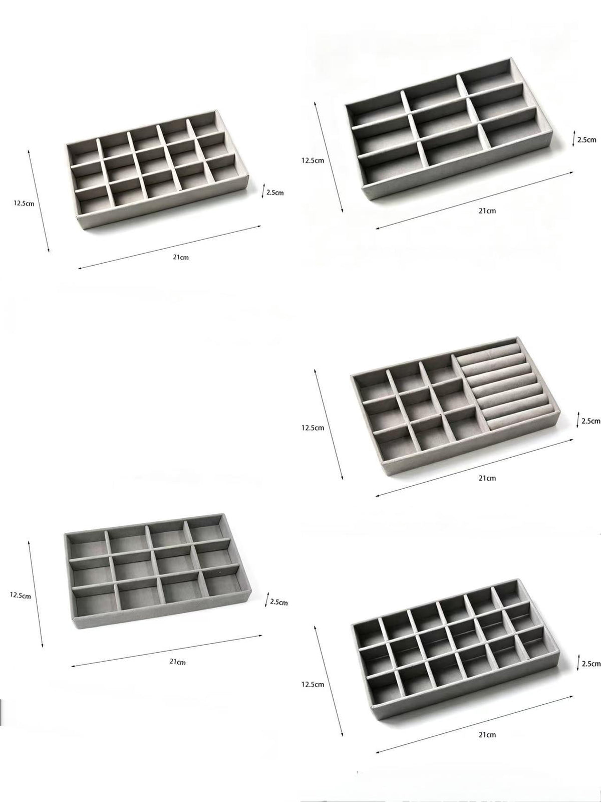 Stackable Velvet Jewellery Trays, Set of Five Grey Drawer Inserts - Image 3