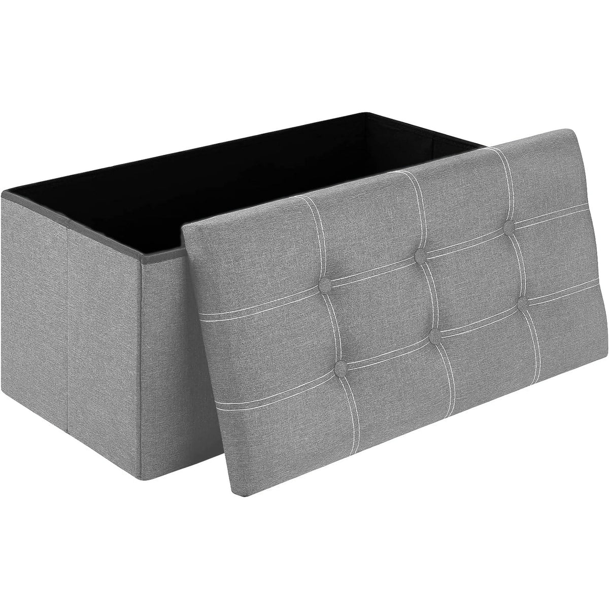 Folding Storage Ottoman Bench in Grey Linen, 30 Inch Lidded Footstool - Image 2