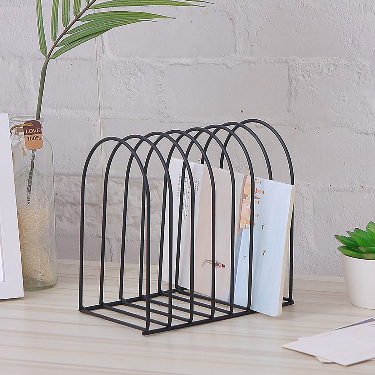 Seven Slot Metal File Sorter, Half-Round Desktop Rack for Magazines and Folders - Image 2