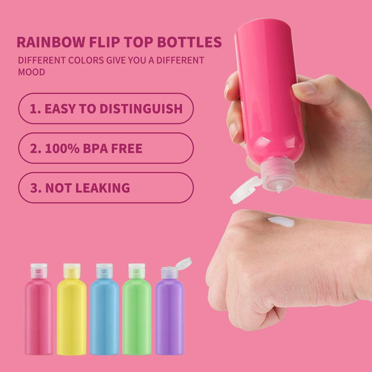 Travel Bottles with Flip Caps, Five 3.4 Ounce Refillable Containers - Image 3
