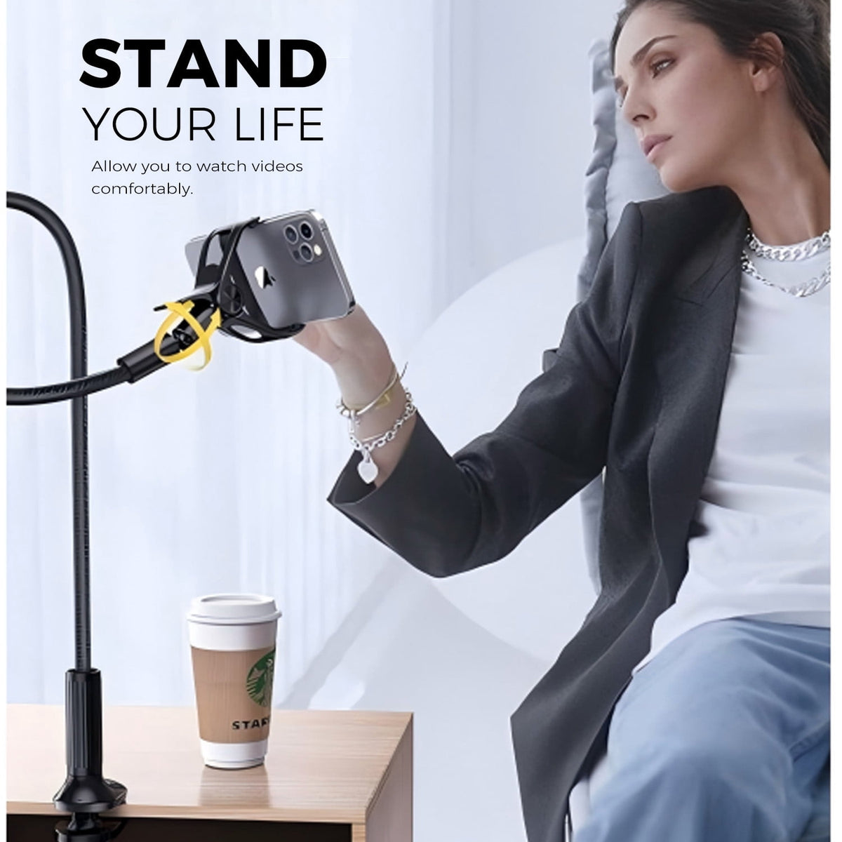 Gooseneck Phone Mount with 31.5 Inch Arm, Clamp Stand for Bed or Desk - Image 4