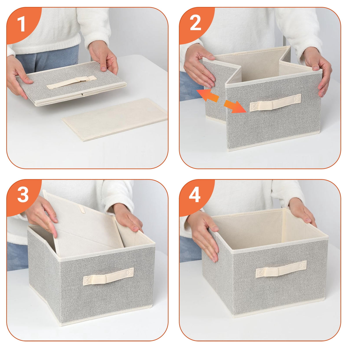 Collapsible Fabric Storage Bins in Beige, Three 11 x 11 x 7.8 Inch Closet Cubes - Image 6