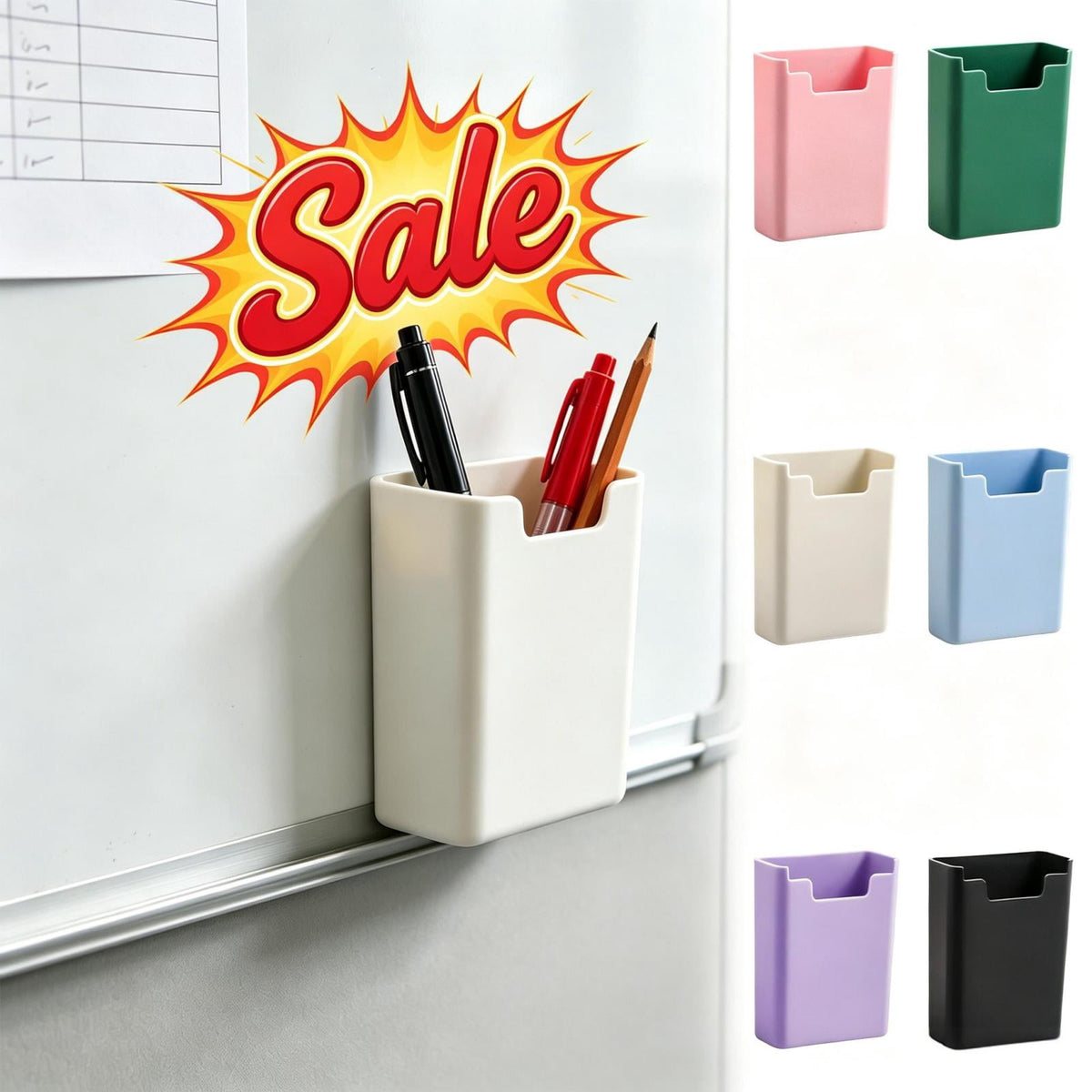 Magnetic Pen Caddy for Whiteboards, Black Plastic Marker Cup with Full-Back Magnet - Image 2
