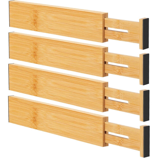 Bamboo Drawer Dividers, Four Spring-Loaded Separators Expanding 12 to 17 Inches