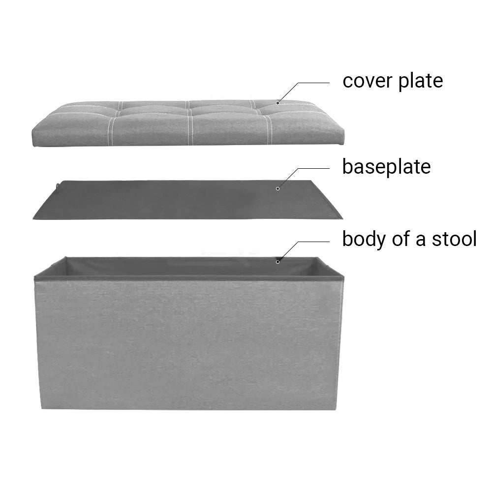 Folding Storage Ottoman Bench in Grey Linen, 30 Inch Lidded Footstool - Image 5