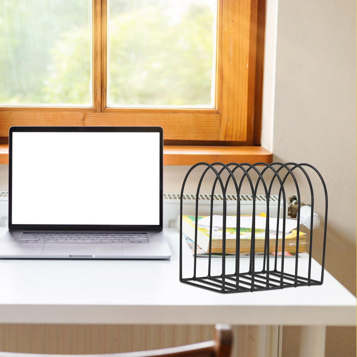 Seven Slot Metal File Sorter, Half-Round Desktop Rack for Magazines and Folders - Image 4
