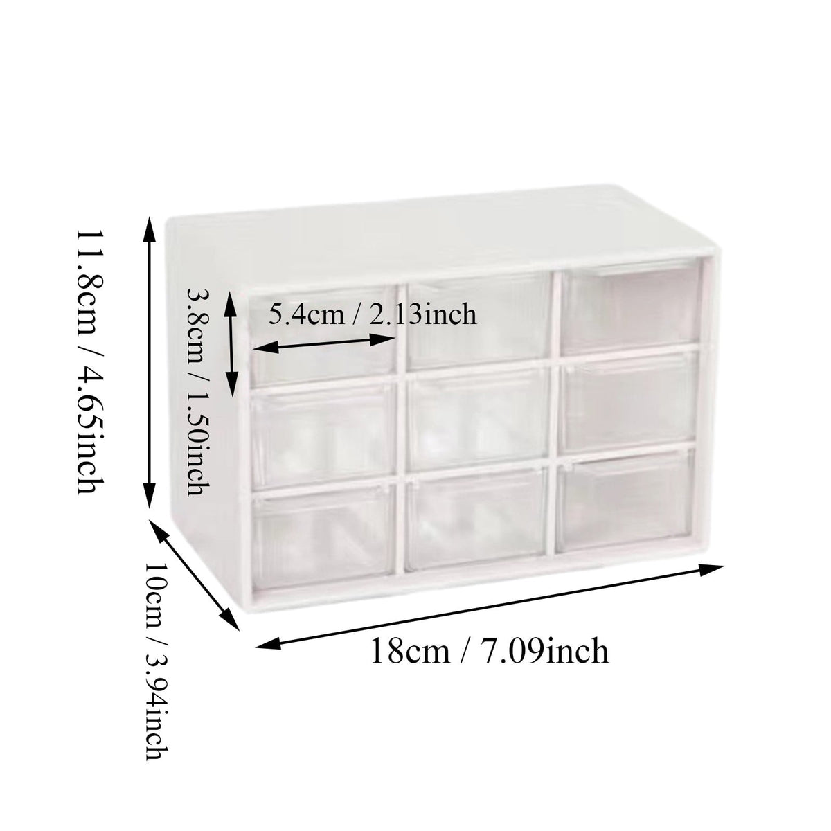 Nine Drawer Desktop Organizer in Clear Plastic, Stackable Small Parts Case - Image 2