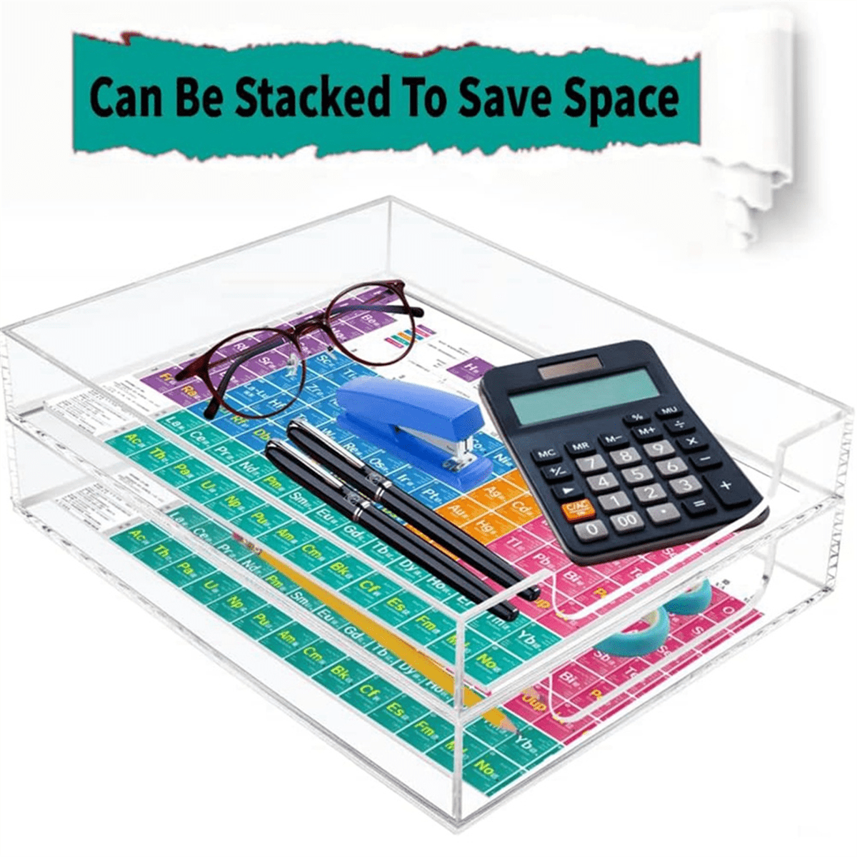 Clear Acrylic Letter Tray, Stackable Desktop Paper Sorter for Documents and Mail - Image 4