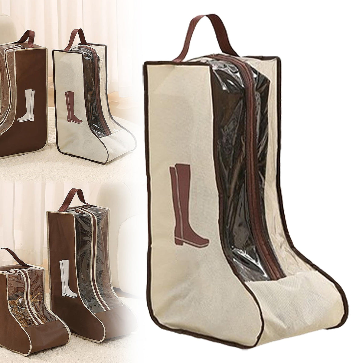 Tall Boot Storage Bags in Khaki, 11 x 7.8 x 18.9 Inch Zip Shoe Covers - Image 2