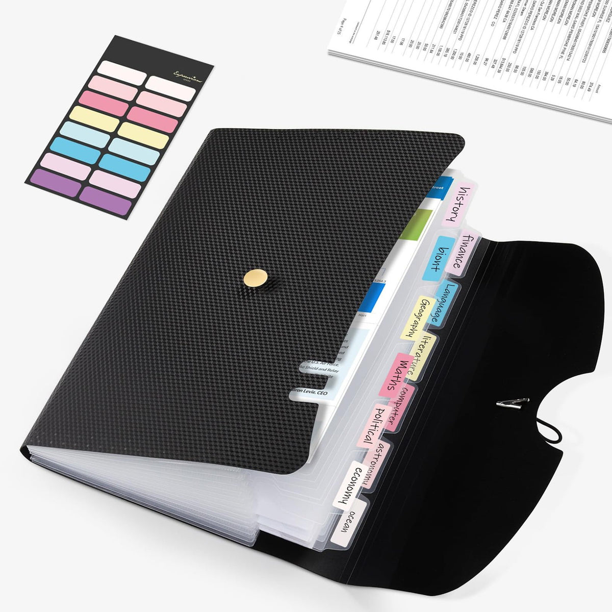 Accordion File Organizer in Pink, 13 Labelled Pockets with Elastic Strap Closure - Image 3