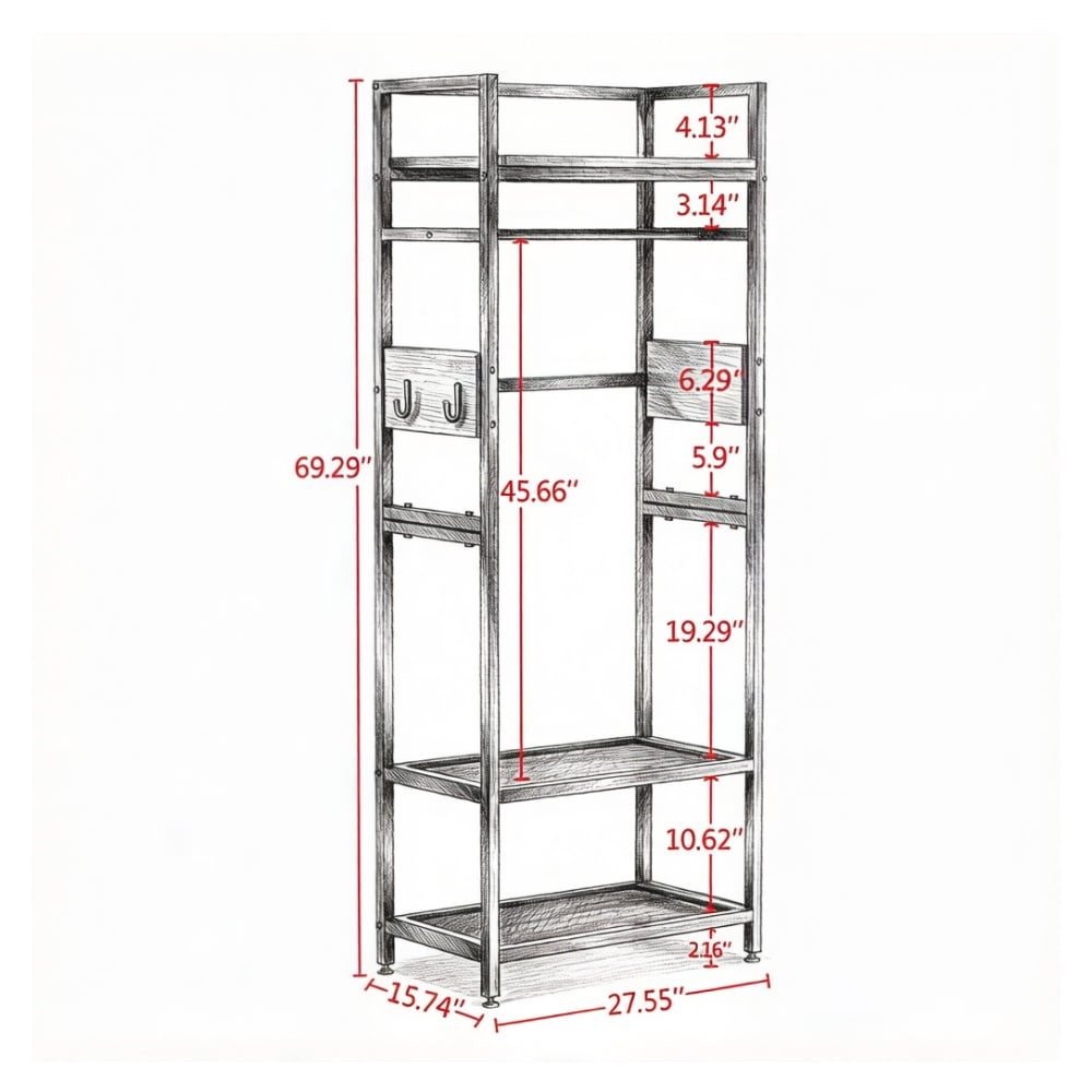 Freestanding Metal Clothes Rack with Shelves and Hooks, 300 Pound Capacity - Image 3
