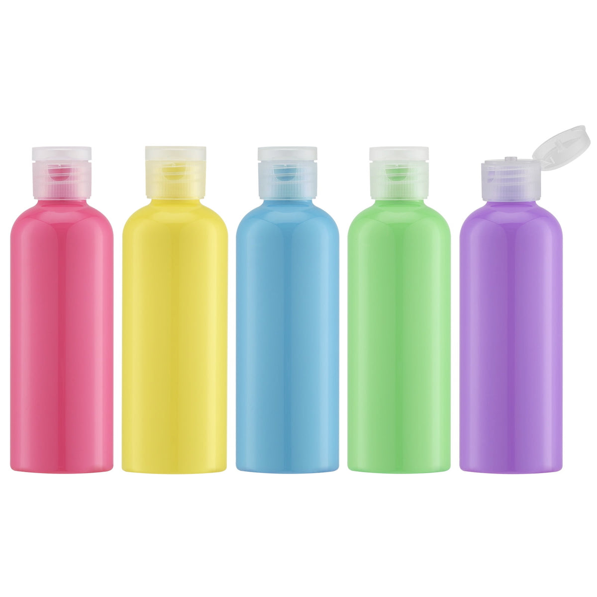 Travel Bottles with Flip Caps, Five 3.4 Ounce Refillable Containers