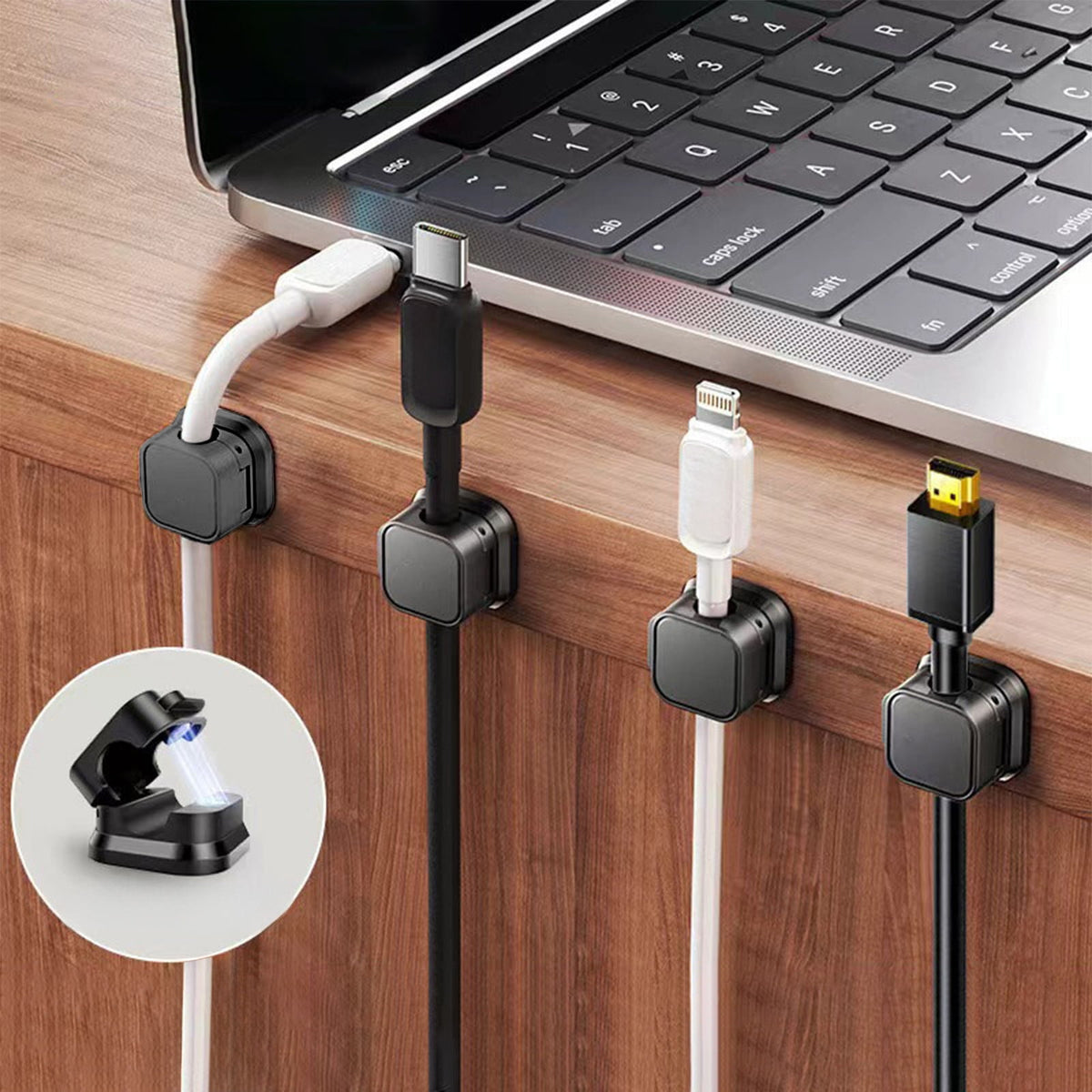 Magnetic Cable Clips, Six Adhesive Cord Holders in White and Charcoal - Image 5