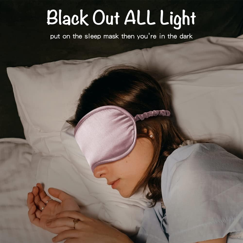 Silk Sleep Mask in Pink, Padded Blindfold with Elastic Headband - Image 3