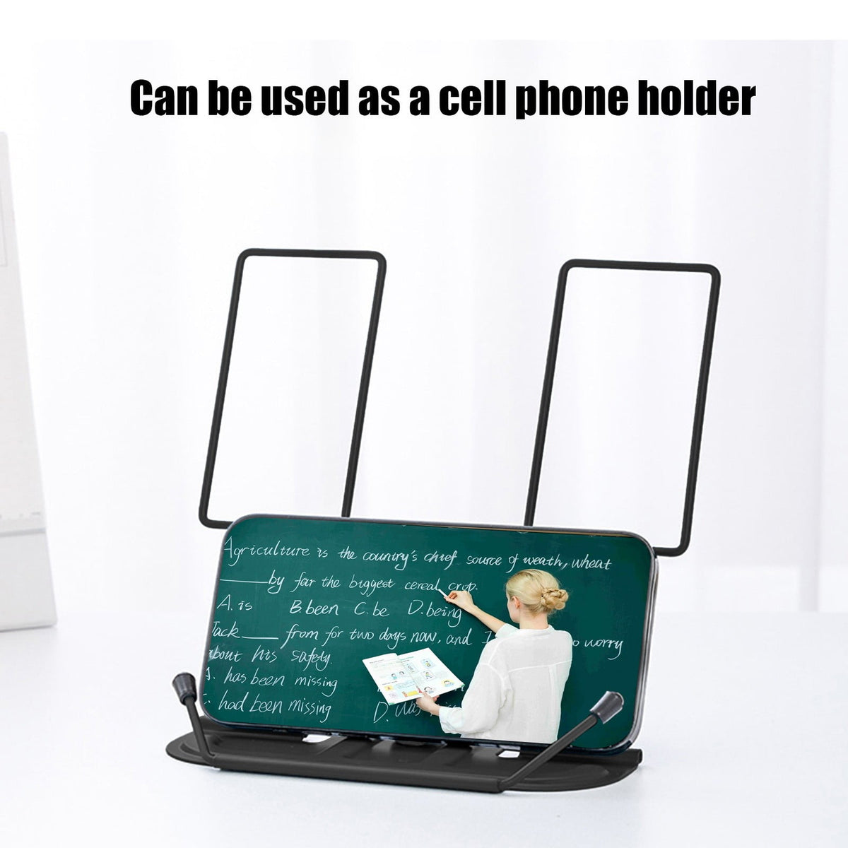 Adjustable Metal Book Stand, 7 x 9.5 Inch Reading Rest with Page Clips - Image 5