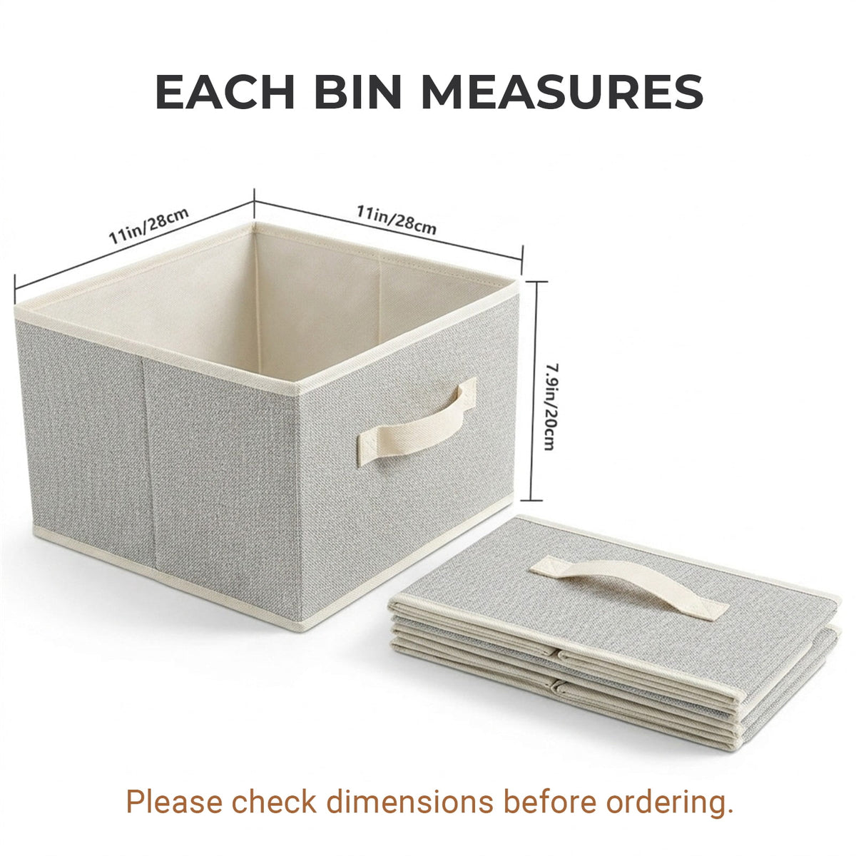 Collapsible Fabric Storage Bins in Beige, Three 11 x 11 x 7.8 Inch Closet Cubes - Image 5