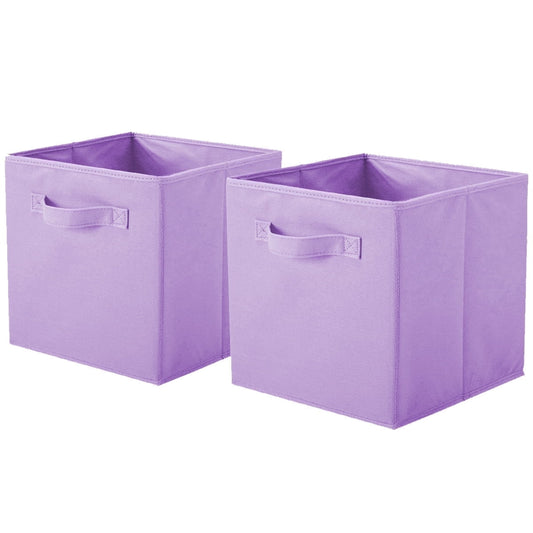 Purple Cube Storage Baskets, Pair of 10.5 Inch Folding Fabric Drawers