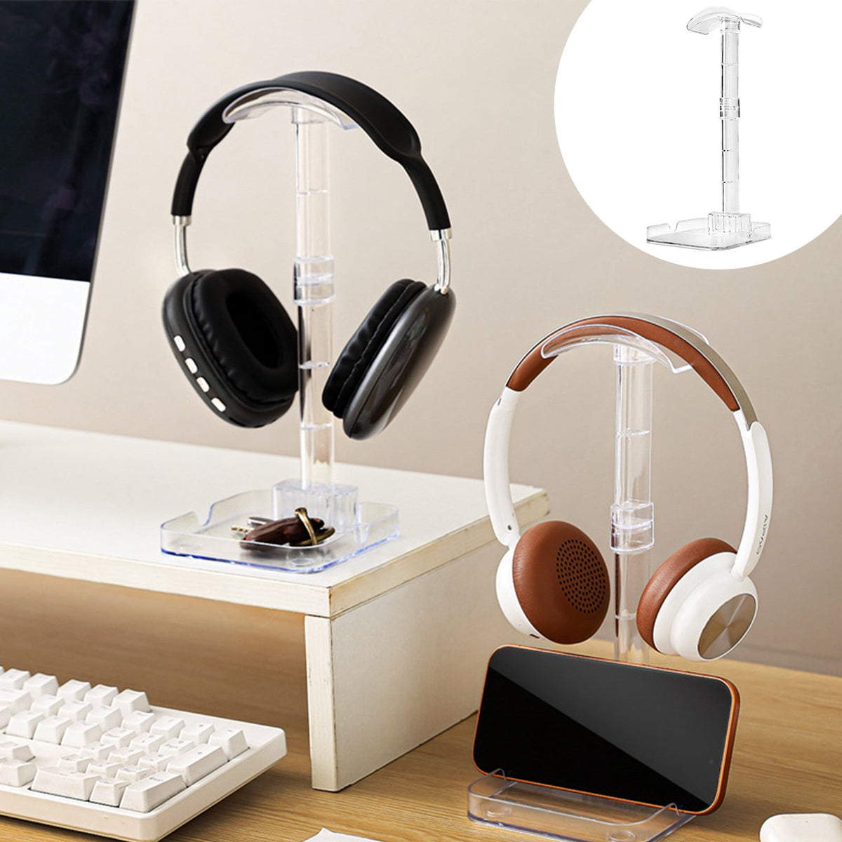 Clear Acrylic Headphone Stand, 10 Inch Desktop Hanger for Over-Ear Headsets - Image 2