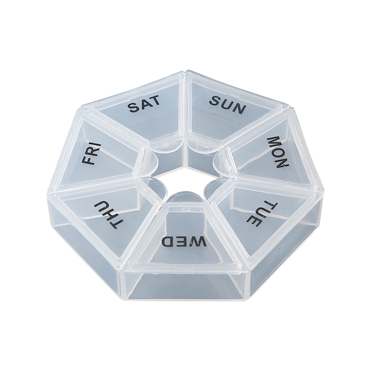 Weekly Pill Organizer with Seven Coloured Lids, Round Travel Case