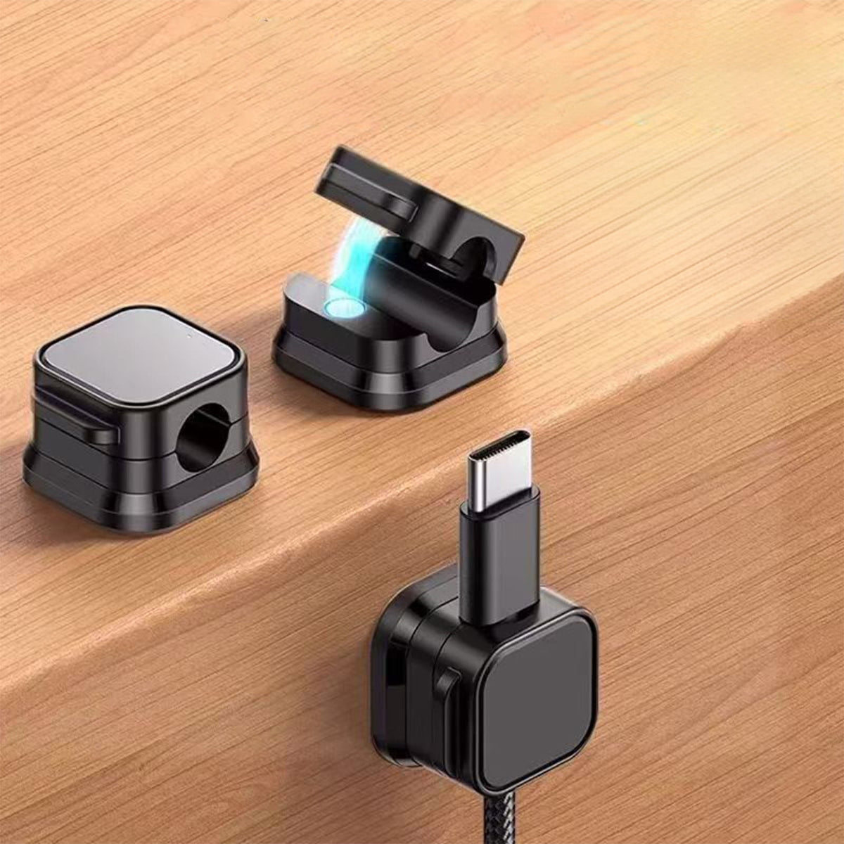 Magnetic Cable Clips, Six Adhesive Cord Holders in White and Charcoal - Image 4