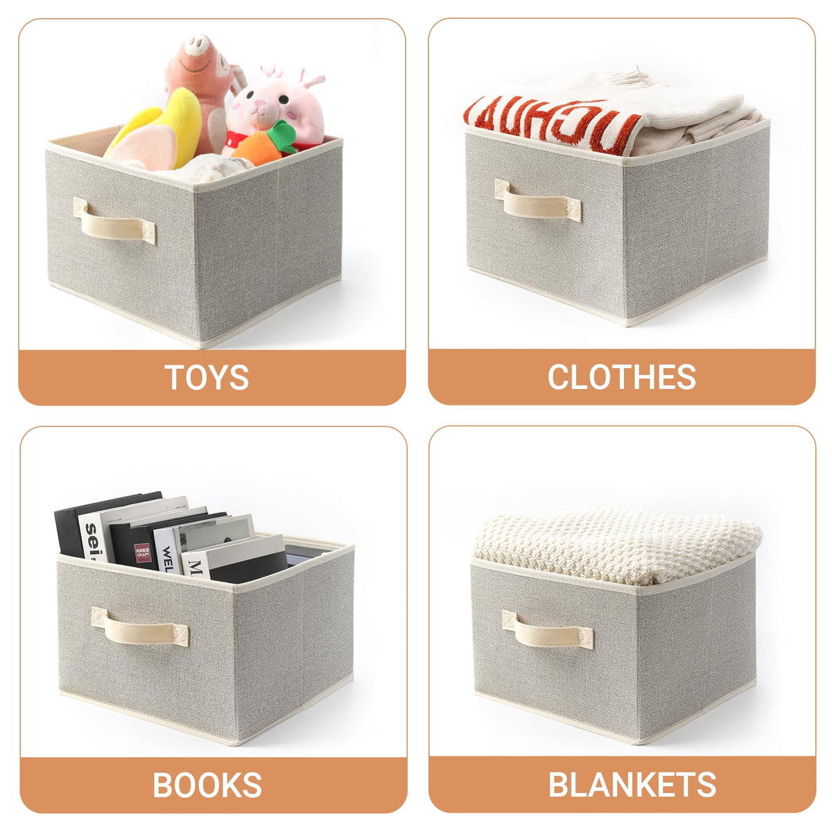Collapsible Fabric Storage Bins in Beige, Three 11 x 11 x 7.8 Inch Closet Cubes - Image 3