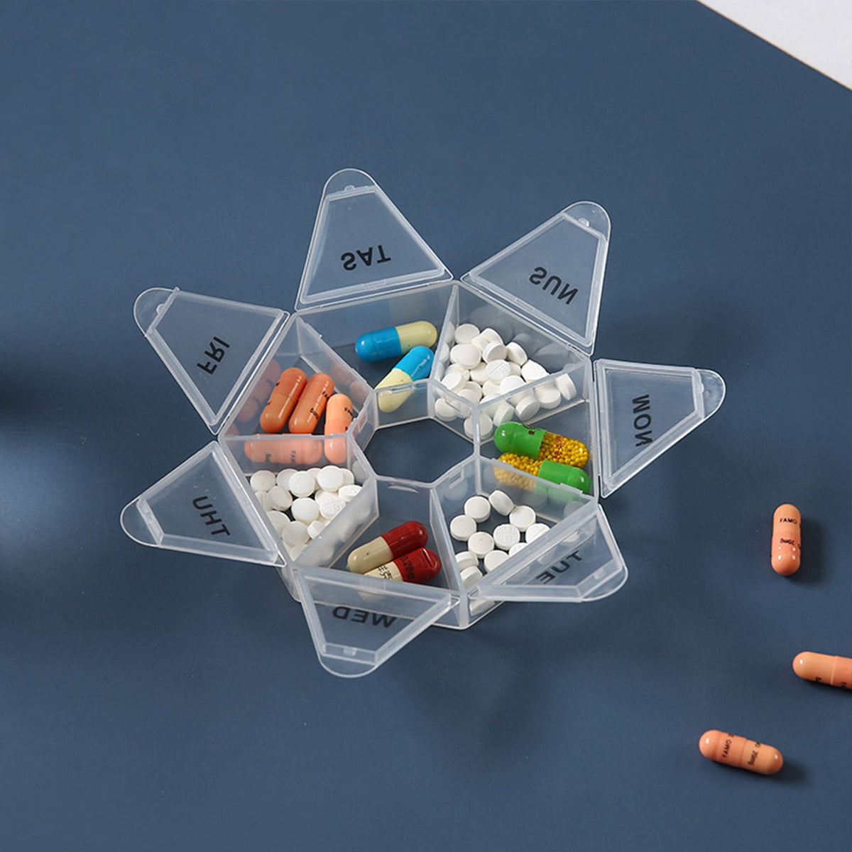 Weekly Pill Organizer with Seven Coloured Lids, Round Travel Case - Image 5
