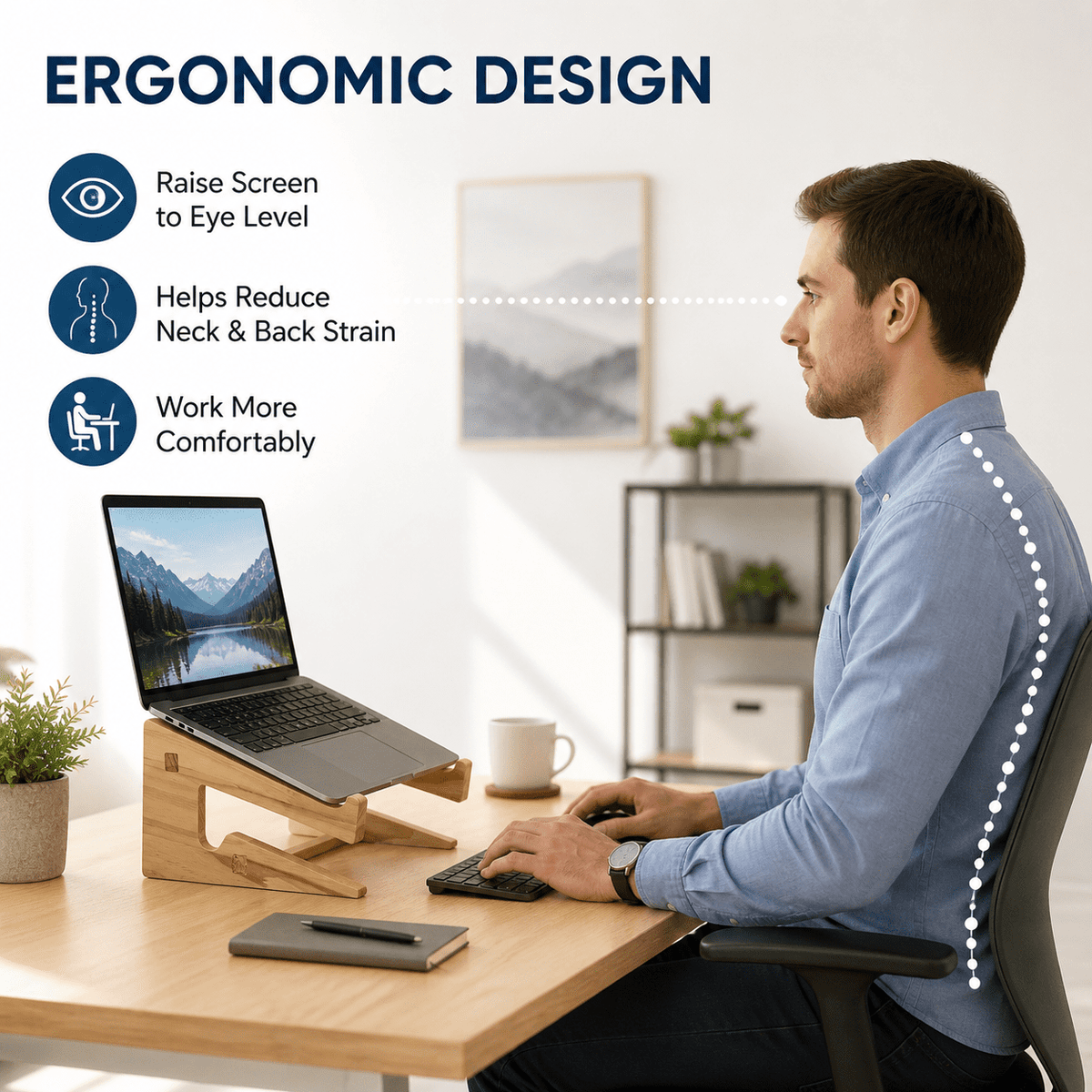 Solid Wood Laptop Riser for 14.8 to 17.6 Inch Machines, 18 Degree Tilt - Image 5