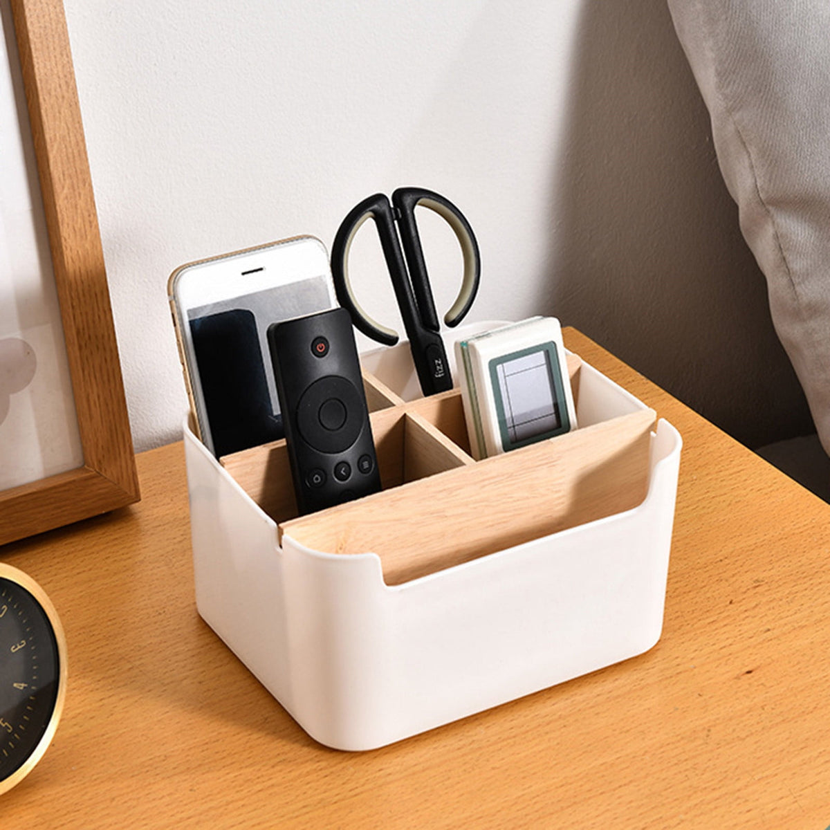 Five Compartment Desk Caddy, Detachable Organizer for Remotes and Stationery - Image 5